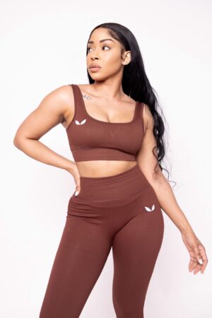 Ruby Red Ribbed Sports Bra (set) by KaiFits.com